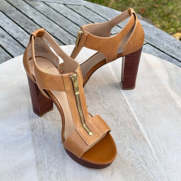 Franco Sarto Women’s Myriad Tan Leather Zip Platform Heels Size 6.5 M Sandals - Picture 7 of 12